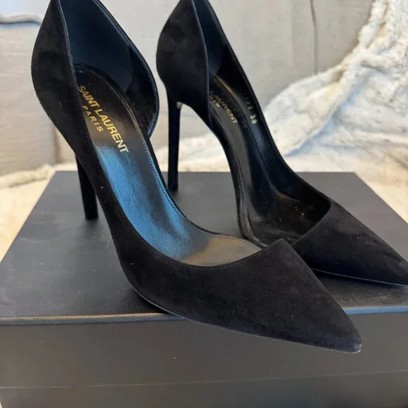 Saint Laurent Anja 105mm D'Orsay Heel Size 38 Suede - Picture 8 of 13